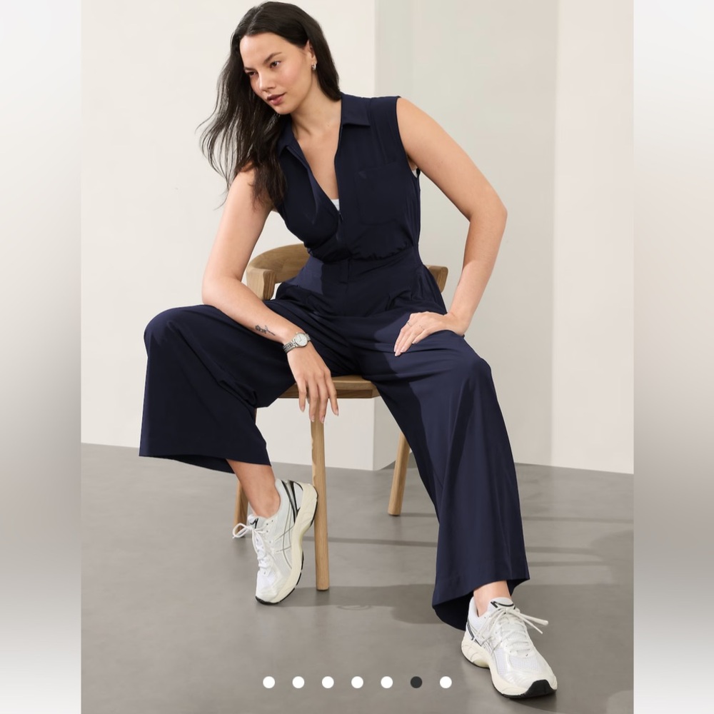 NWT Athleta Brooklyn Heights Jumpsuit 0P XSP Petite Navy Blue Wide Leg Zip-Front